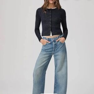 NWT retail $349 size 27 PAIGE Arellia Anke High Rise Barrel Leg Blue Jeans.